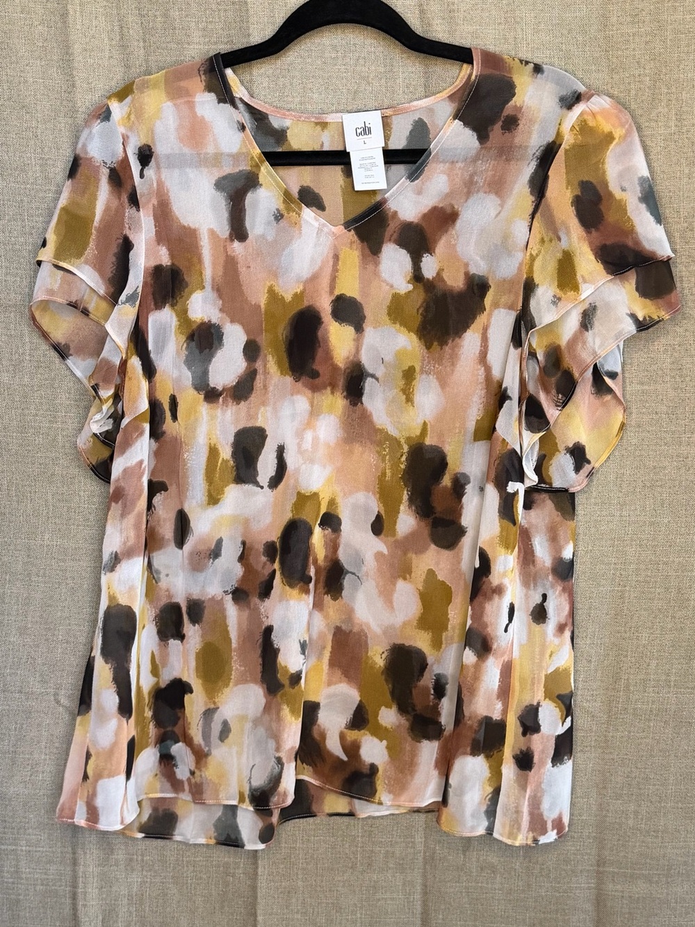 Cabi Abstract Watercolor Flutter Sleeve Blouse